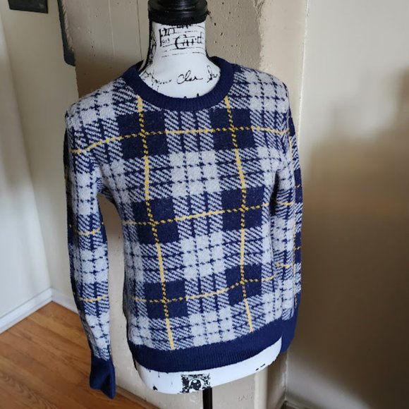Court & Rowe Navy Plaid Soft Cozy Crewneck Long Sleeve Pullover Sweater - Picture 4 of 7
